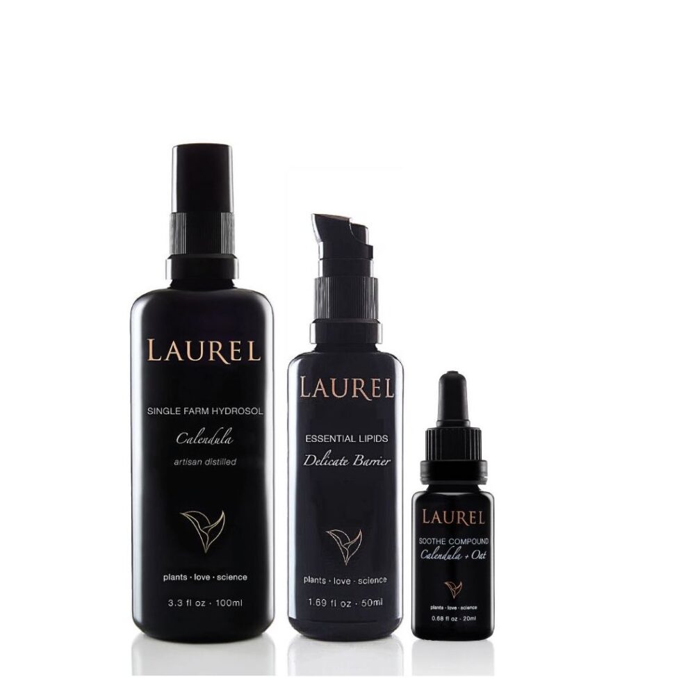 Calendula Hydrosol, Essential Lipids, and Sooth Compound on-white images as the Essential Barrier Repair set.