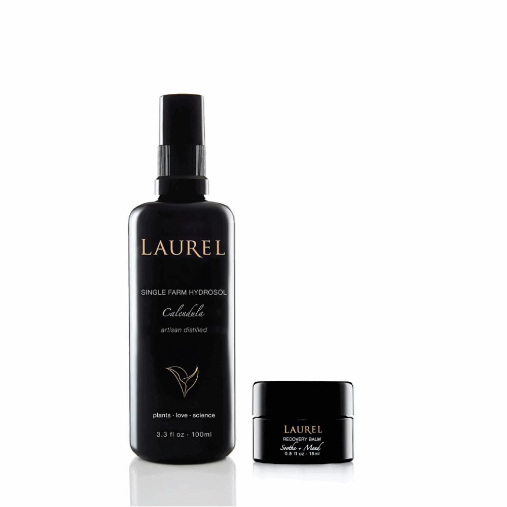 Calendula Single Farm Hydrosol and travel size Recovery Balm.