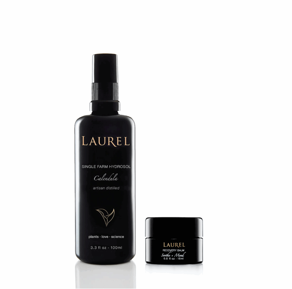 Calendula Single Farm Hydrosol and travel size Recovery Balm.